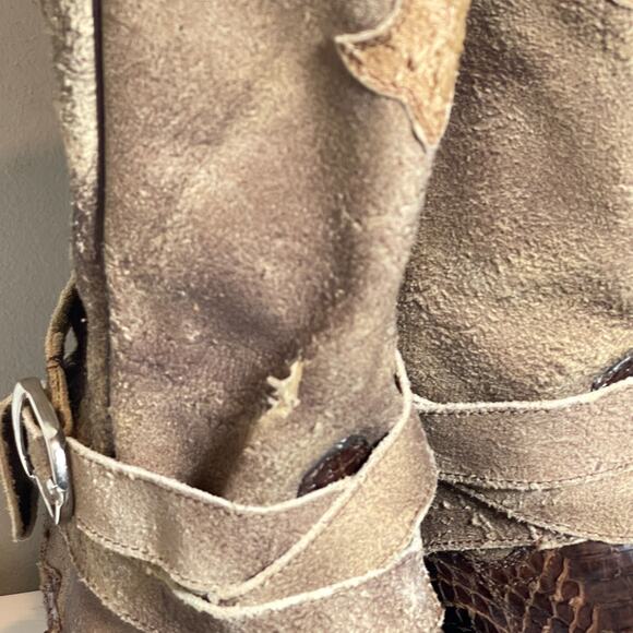 Pecos‎ Bill Boots Women 6.5 Distressed Western Python Inlay Harness Exotic Rodeo - Picture 4 of 16